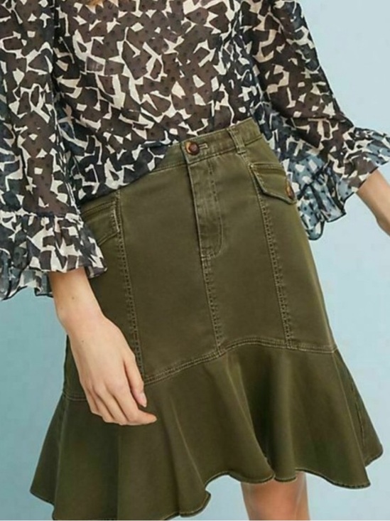 Anthropologie Dresses & Skirts - Maeve by Anthropologie Olive Green Utility Ruffle Hem Skirt Size 6